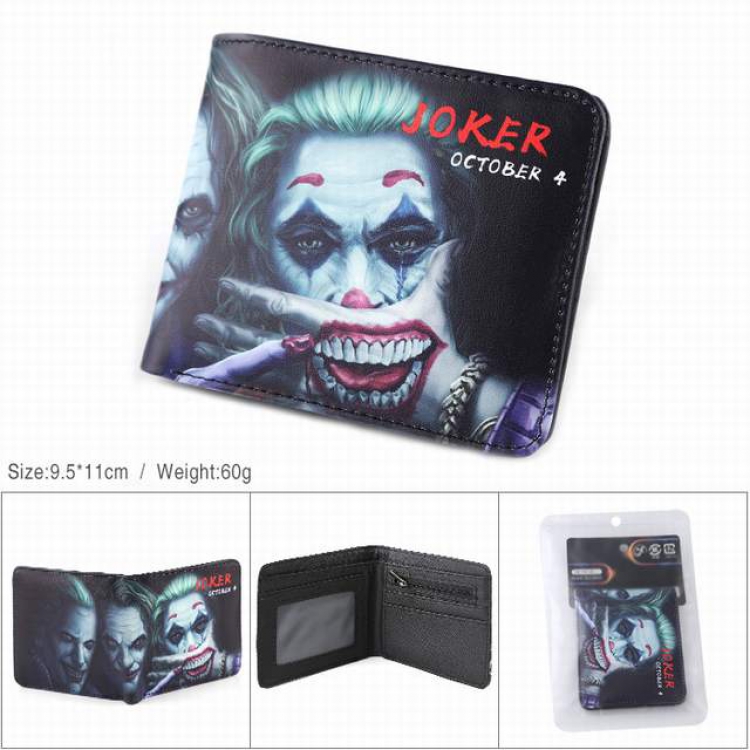 The Joker PU full color silk screen two fold short card bag wallet purse 9.5X11CM 60G