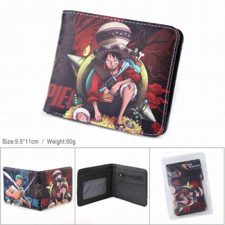 One Piece Monkey D. Luffy PU full color silk screen two fold short card bag wallet purse 9.5X11CM 60G