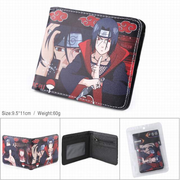 Naruto Uchiha Itachi PU full color silk screen two fold short card bag wallet purse 9.5X11CM 60G
