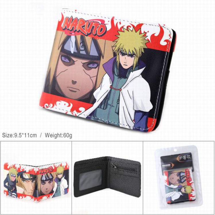 Naruto Namikaze Minato PU full color silk screen two fold short card bag wallet purse 9.5X11CM 60G