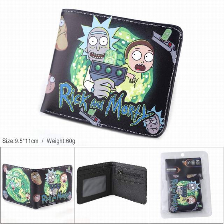 Rick and Morty green PU full color silk screen two fold short card bag wallet purse 9.5X11CM 60G