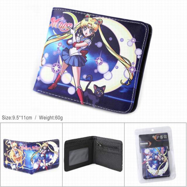 SailorMoon PU full color silk screen two fold short card bag wallet purse 9.5X11CM 60G