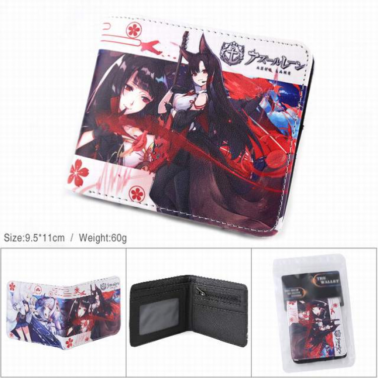 Azur Lane PU full color silk screen two fold short card bag wallet purse 9.5X11CM 60G