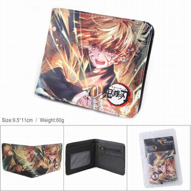 Demon Slayer Kimets Agatsuma Zenitsu PU full color silk screen two fold short card bag wallet purse 9.5X11CM 60G