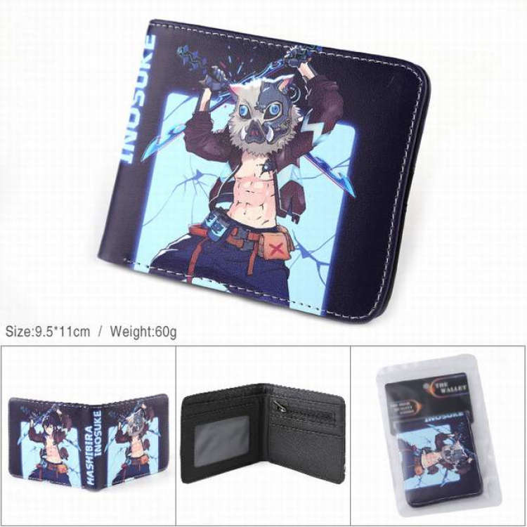 Demon Slayer Kimets Hashibira Inosuke PU full color silk screen two fold short card bag wallet purse 9.5X11CM 60G