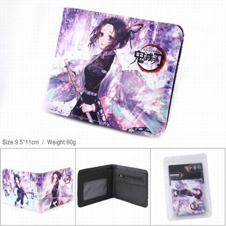 Demon Slayer Kimets Kochou Shinobu PU full color silk screen two fold short card bag wallet purse 9.5X11CM 60G