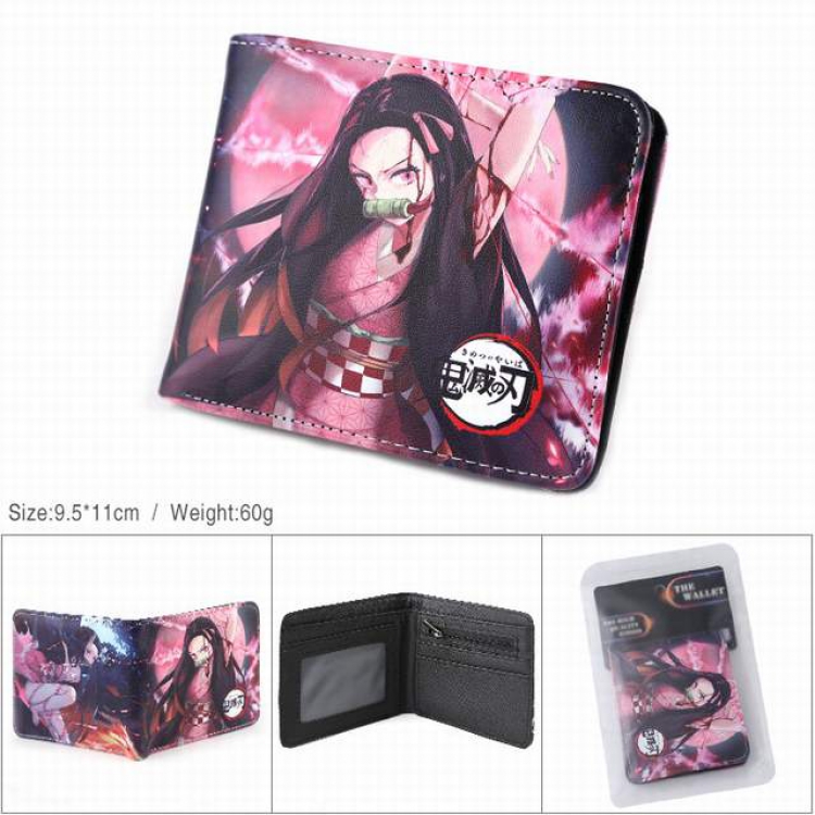 Demon Slayer Kimets Kamado Nezuko PU full color silk screen two fold short card bag wallet purse 9.5X11CM 60G