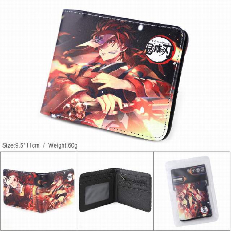 Demon Slayer Kimets Kamado Tanjirou PU full color silk screen two fold short card bag wallet purse 9.5X11CM 60G