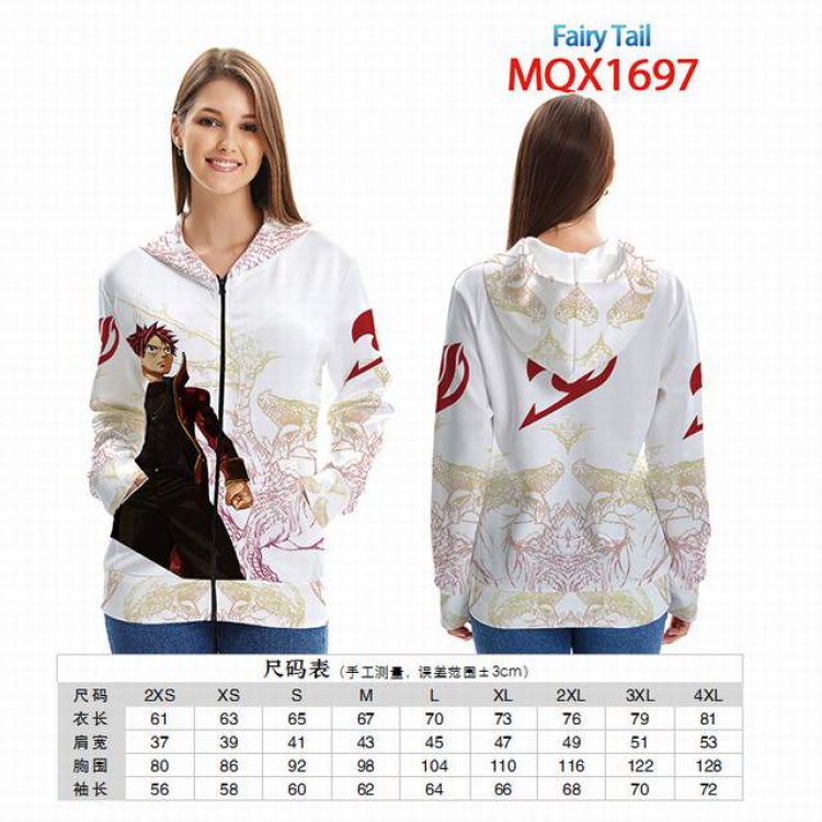 Fairy tail Full color zipper hooded Patch pocket Coat Hoodie 9 sizes from XXS to 4XL MQX 1697