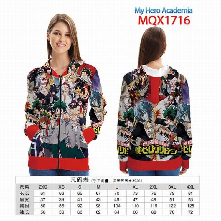 My Hero Academia Full color zipper hooded Patch pocket Coat Hoodie 9 sizes from XXS to 4XL MQX 1716