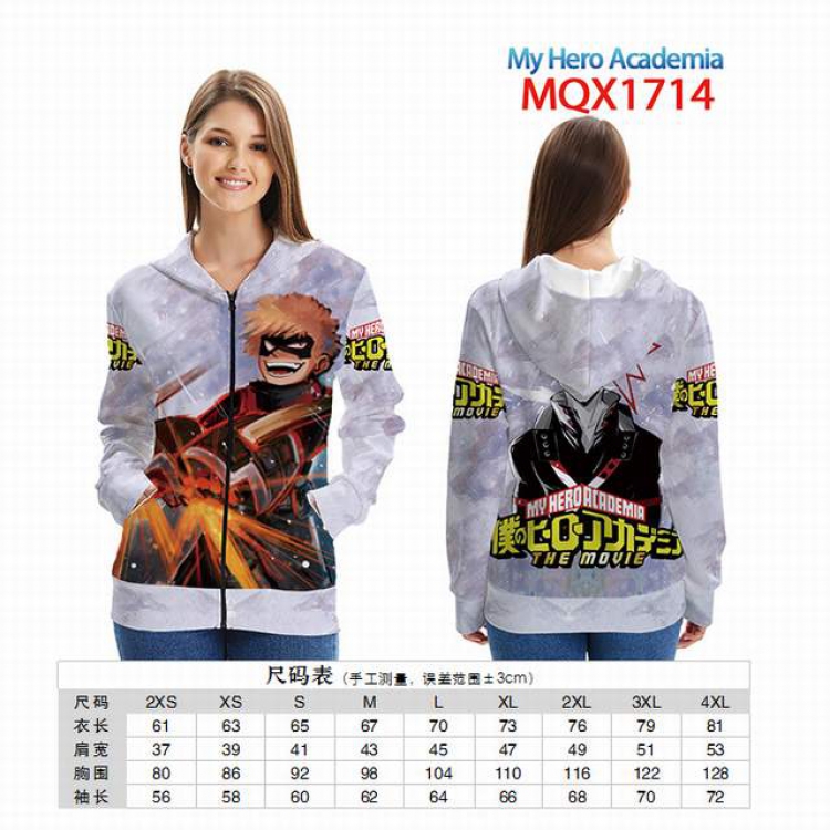 My Hero Academia Full color zipper hooded Patch pocket Coat Hoodie 9 sizes from XXS to 4XL MQX 1714