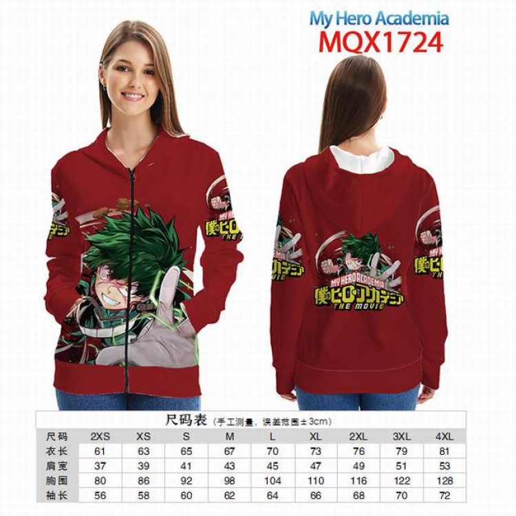 My Hero Academia Full color zipper hooded Patch pocket Coat Hoodie 9 sizes from XXS to 4XL MQX 1724