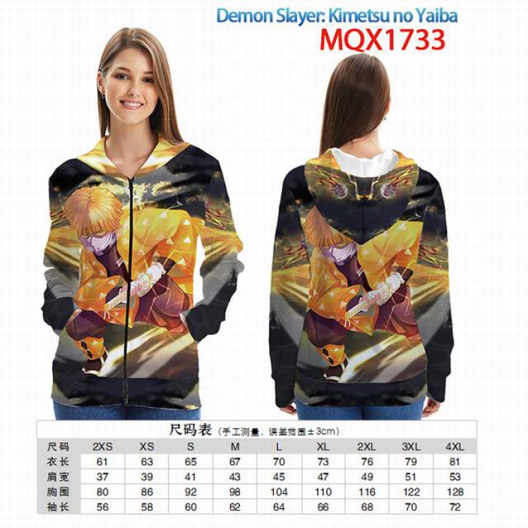 Demon Slayer Kimets Full color zipper hooded Patch pocket Coat Hoodie 9 sizes from XXS to 4XL MQX 1733