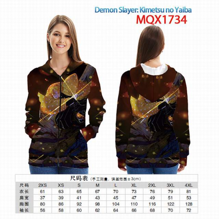 Demon Slayer Kimets Full color zipper hooded Patch pocket Coat Hoodie 9 sizes from XXS to 4XL MQX 1734