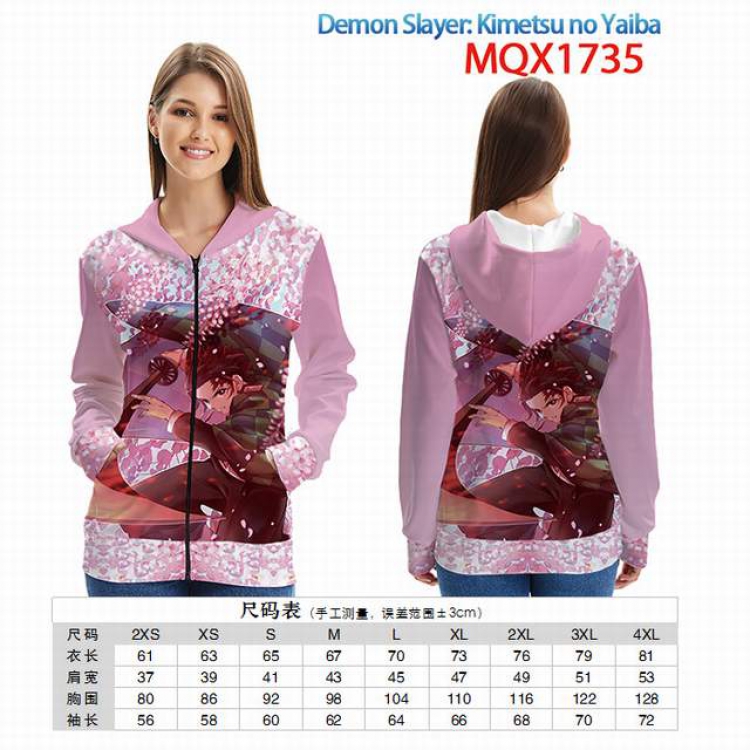 Demon Slayer Kimets Full color zipper hooded Patch pocket Coat Hoodie 9 sizes from XXS to 4XL MQX 1735