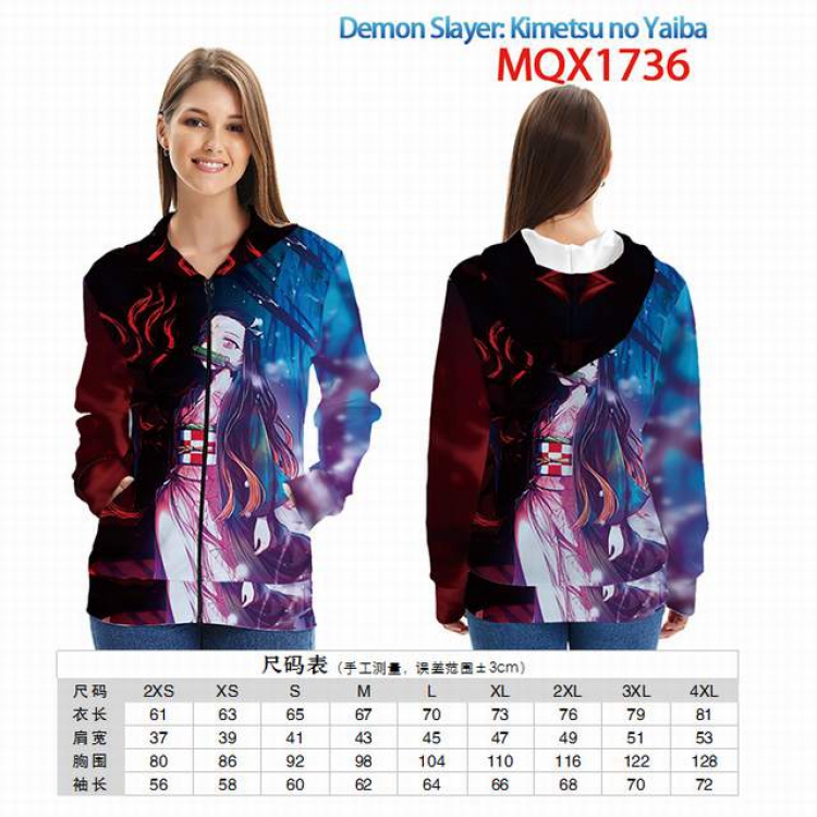 Demon Slayer Kimets Full color zipper hooded Patch pocket Coat Hoodie 9 sizes from XXS to 4XL MQX 1736