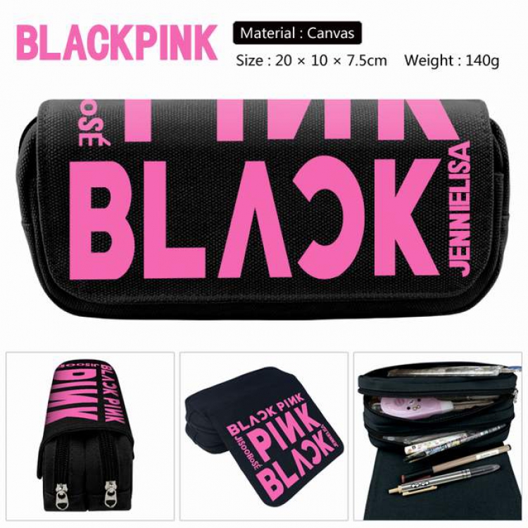 Black Pink Jennie Lisa Anime double layer multifunctional canvas pencil bag stationery box wallet 20X10X7.5CM 140G