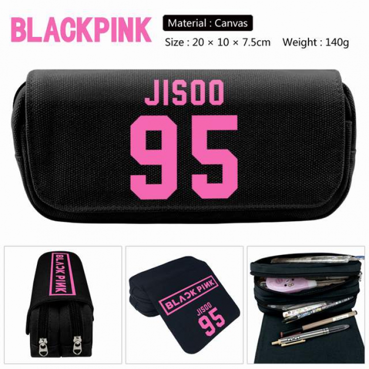 Black Pink Jisoo-95 Anime double layer multifunctional canvas pencil bag stationery box wallet 20X10X7.5CM 140G