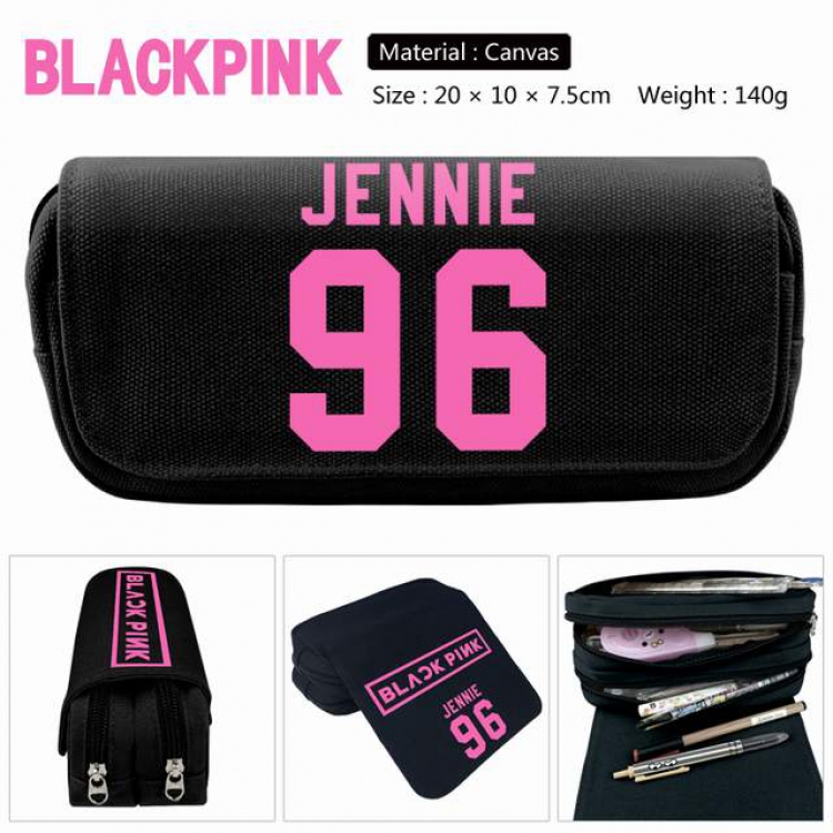 Black Pink Jennie-96  Anime double layer multifunctional canvas pencil bag stationery box wallet 20X10X7.5CM 140G