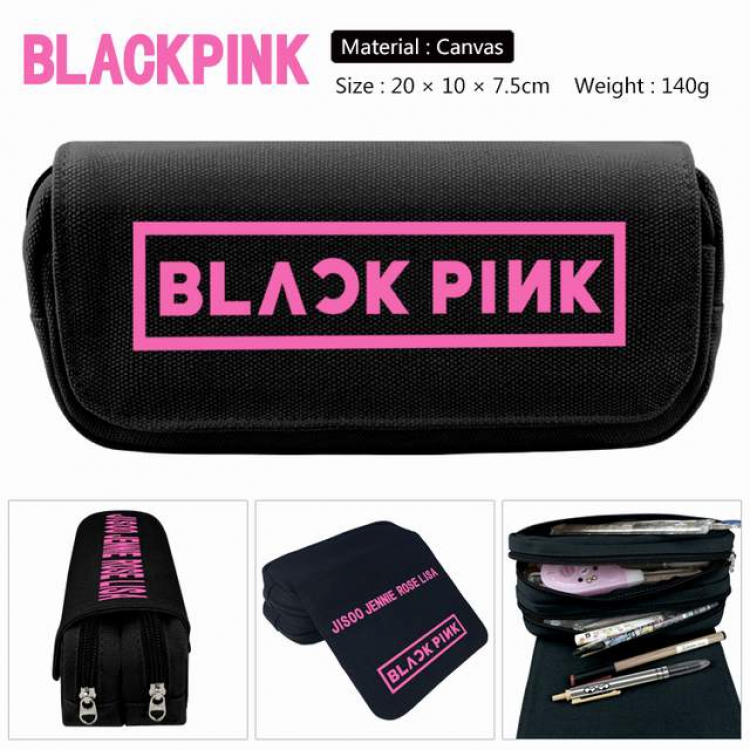 Black Pink Anime double layer multifunctional canvas pencil bag stationery box wallet 20X10X7.5CM 140G