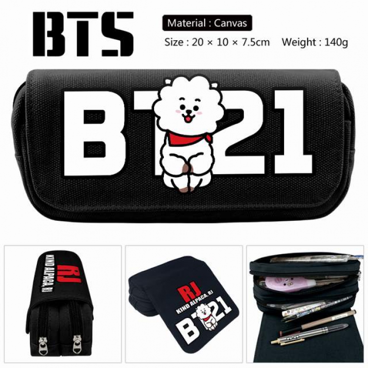 BTS BT21-Lamb Anime double layer multifunctional canvas pencil bag stationery box wallet 20X10X7.5CM 140G