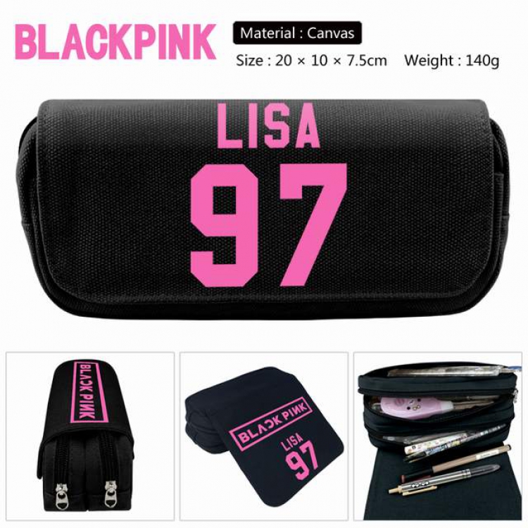 Black Pink Lisa-97 Anime double layer multifunctional canvas pencil bag stationery box wallet 20X10X7.5CM 140G