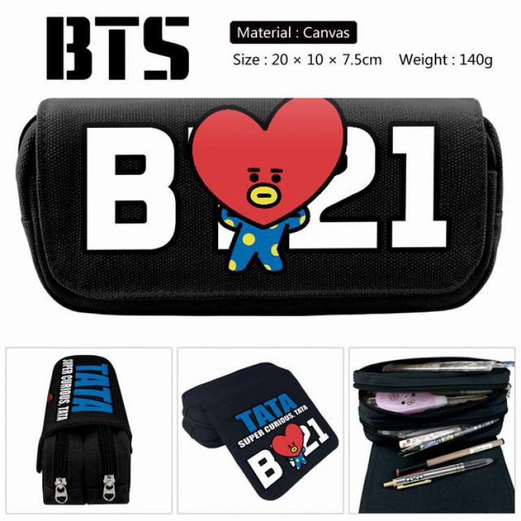 BTS BT21-Love Anime double layer multifunctional canvas pencil bag stationery box wallet 20X10X7.5CM 140G