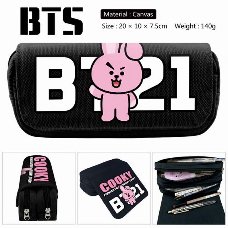 BTS BT21-Rabbit Anime double layer multifunctional canvas pencil bag stationery box wallet 20X10X7.5CM 140G