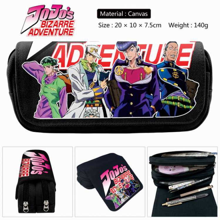 JoJos Bizarre Adventure black Anime double layer multifunctional canvas pencil bag stationery box wallet 20X10X7.5CM