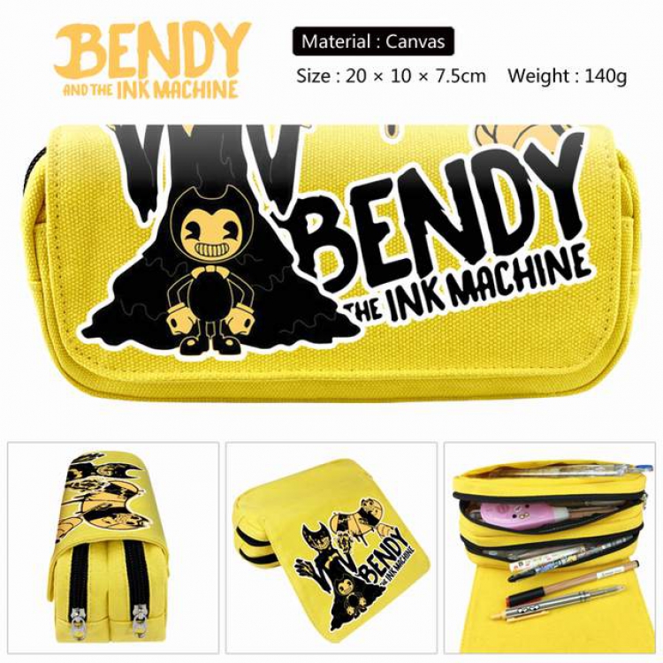 Bendy yellow Anime double layer multifunctional canvas pencil bag stationery box wallet 20X10X7.5CM 140G