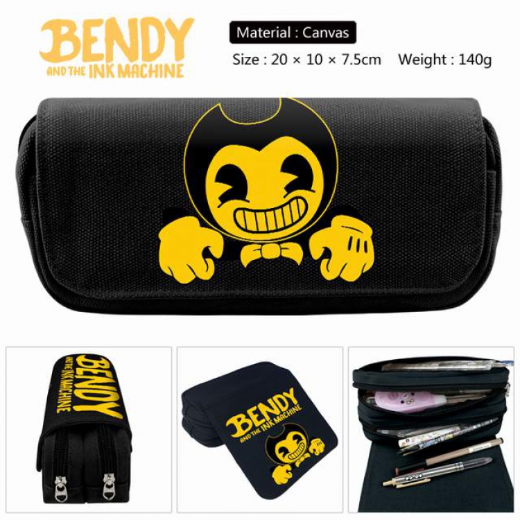 Bendy black Anime double layer multifunctional canvas pencil bag stationery box wallet 20X10X7.5CM 140G