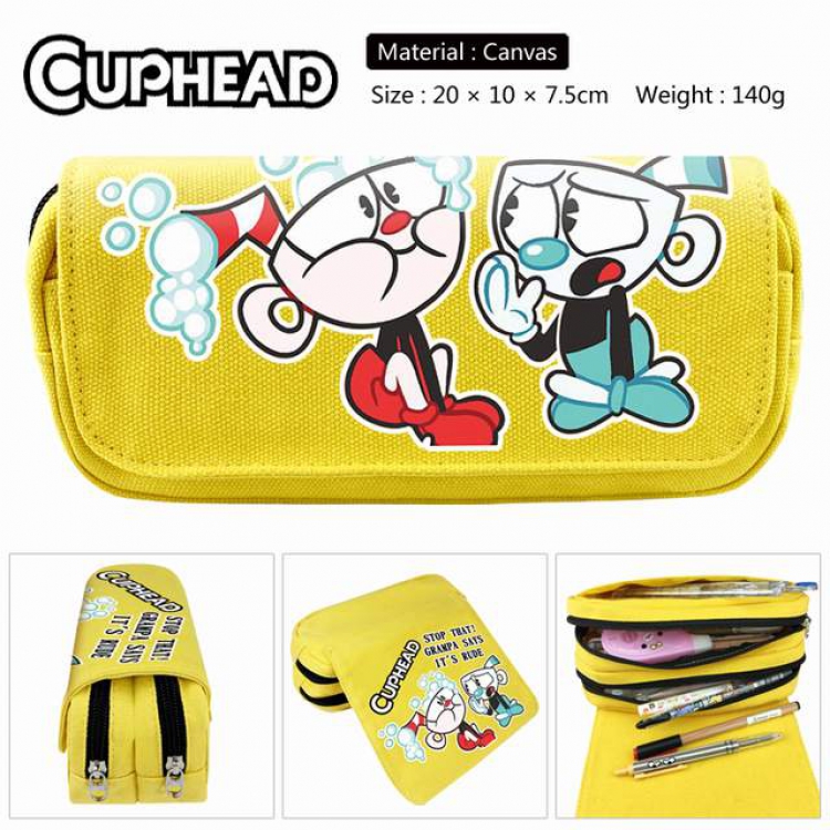 Cuphead  Anime double layer multifunctional canvas pencil bag stationery box wallet 20X10X7.5CM 140G