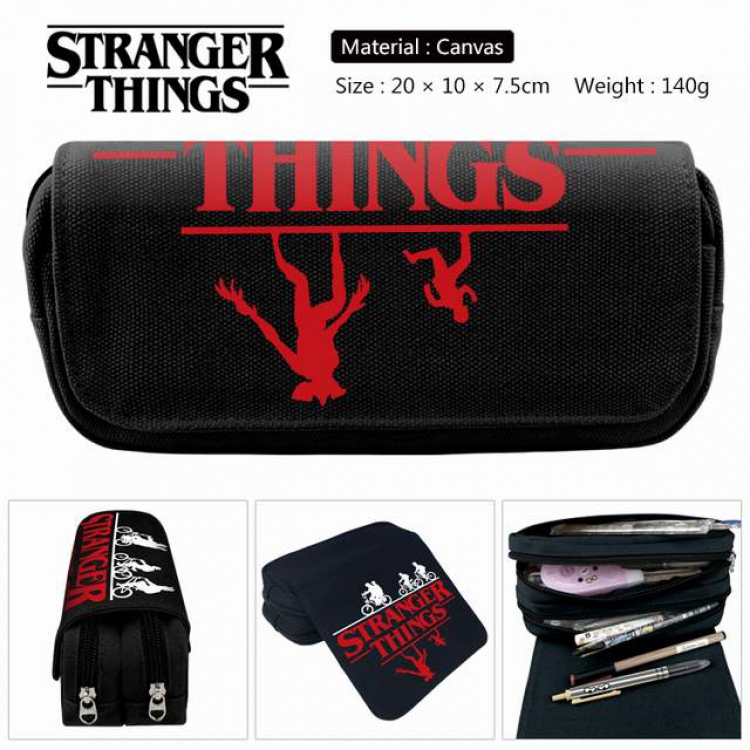 Stranger Things Anime double layer multifunctional canvas pencil bag stationery box wallet 20X10X7.5CM 140G
