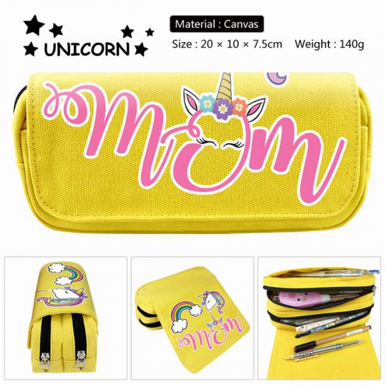 Unicorn yellow Anime double layer multifunctional canvas pencil bag stationery box wallet 20X10X7.5CM 140G