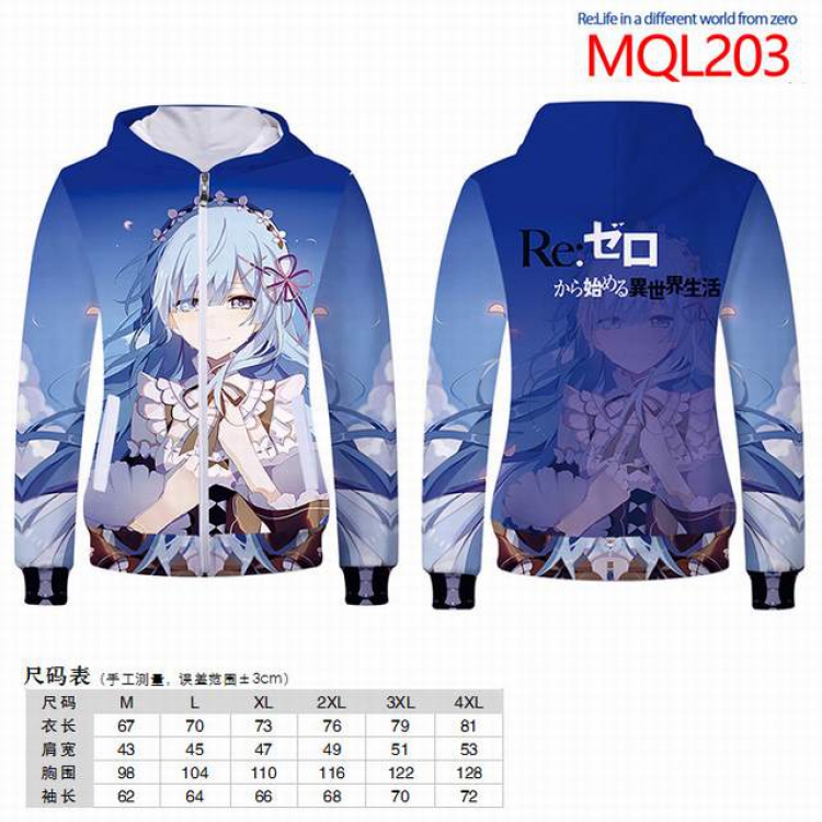 Re:Zero kara Hajimeru Isekai Seikatsu Full color zipper hooded Coat Hoodie M L XL XXL XXXL MQL203