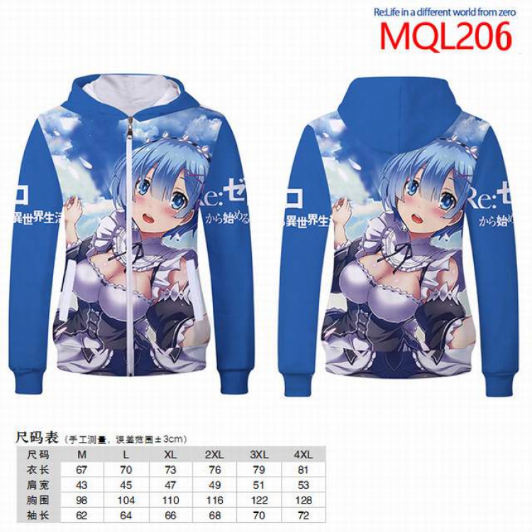 Re:Zero kara Hajimeru Isekai Seikatsu Full color zipper hooded Coat Hoodie M L XL XXL XXXL MQL206