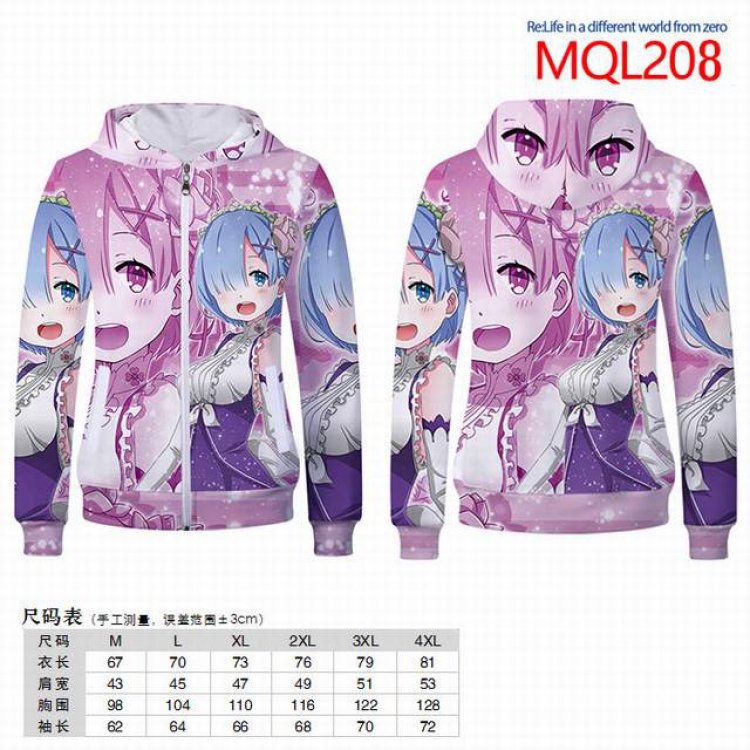 Re:Zero kara Hajimeru Isekai Seikatsu Full color zipper hooded Coat Hoodie M L XL XXL XXXL MQL208