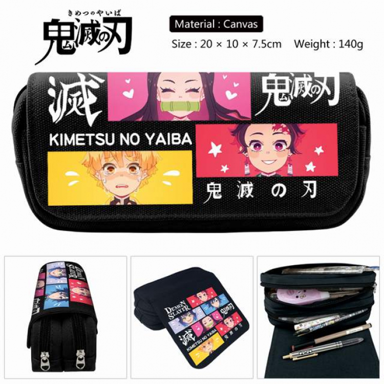 Demon Slayer Kimets Anime double layer multifunctional canvas pencil bag stationery box wallet 20X10X7.5CM 140G Style K