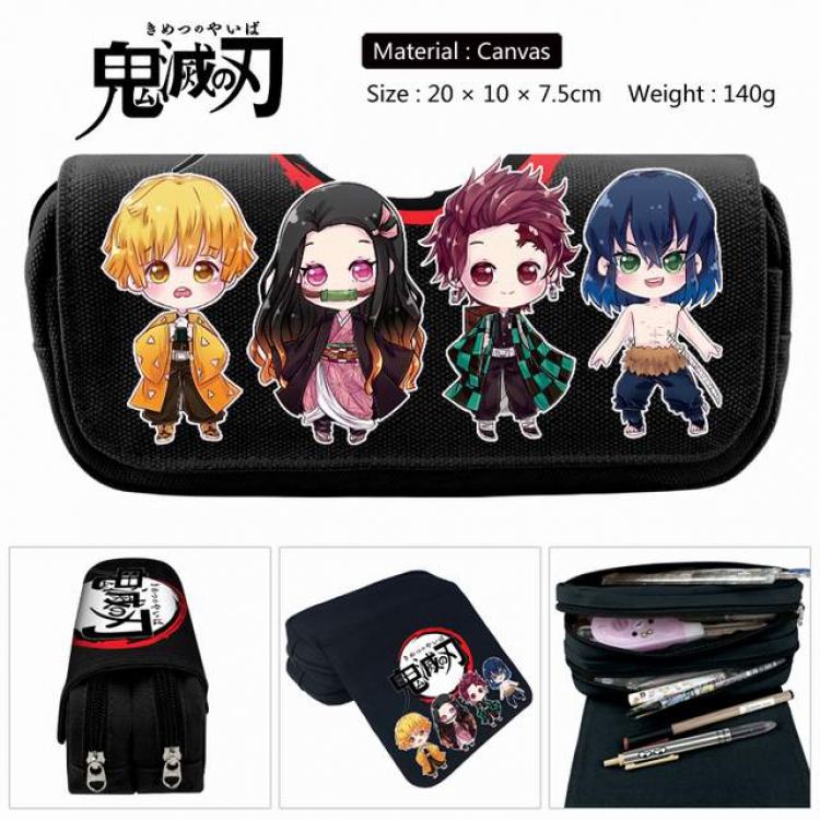 Demon Slayer Kimets Anime double layer multifunctional canvas pencil bag stationery box wallet 20X10X7.5CM 140G Style J