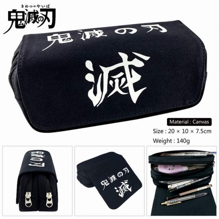 Demon Slayer Kimets Anime double layer multifunctional canvas pencil bag stationery box wallet 20X10X7.5CM 140G Style F