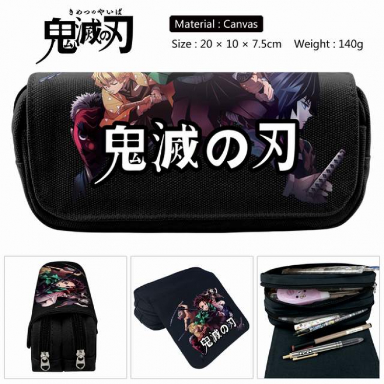 Demon Slayer Kimets Anime double layer multifunctional canvas pencil bag stationery box wallet 20X10X7.5CM 140G Style G