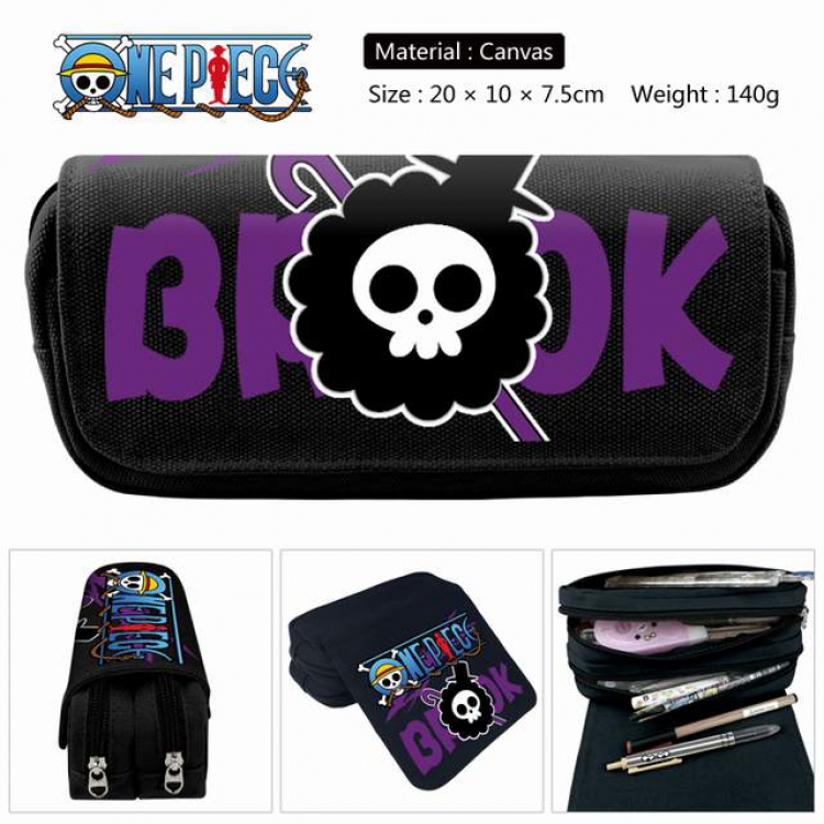 One Piece Burukku Anime double layer multifunctional canvas pencil bag stationery box wallet 20X10X7.5CM 140G Style F