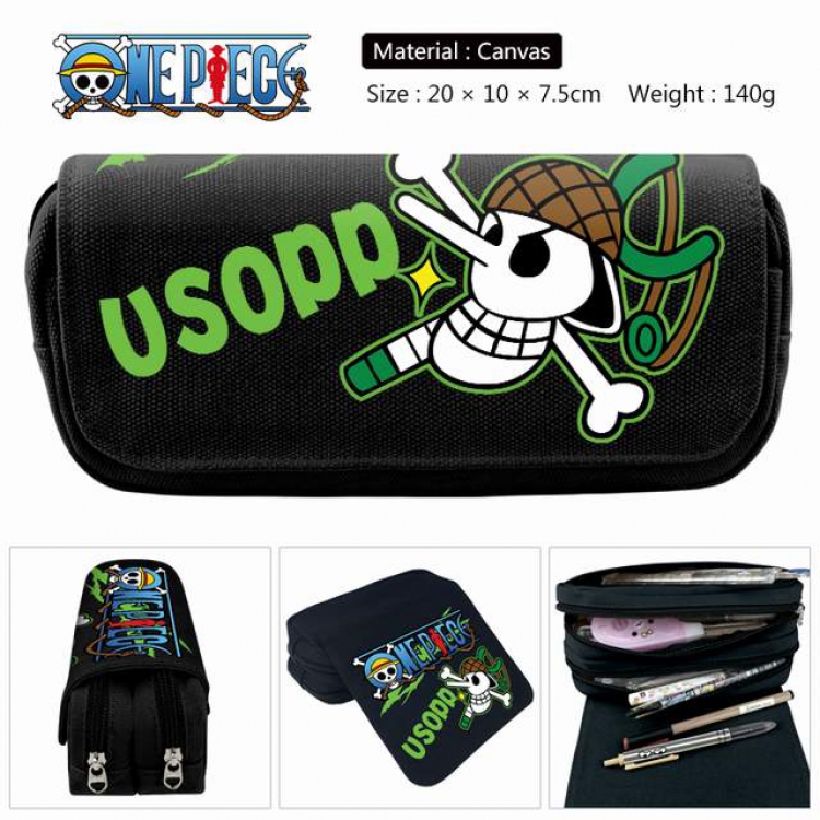 One Piece Burukku Anime double layer multifunctional canvas pencil bag stationery box wallet 20X10X7.5CM 140G Style D