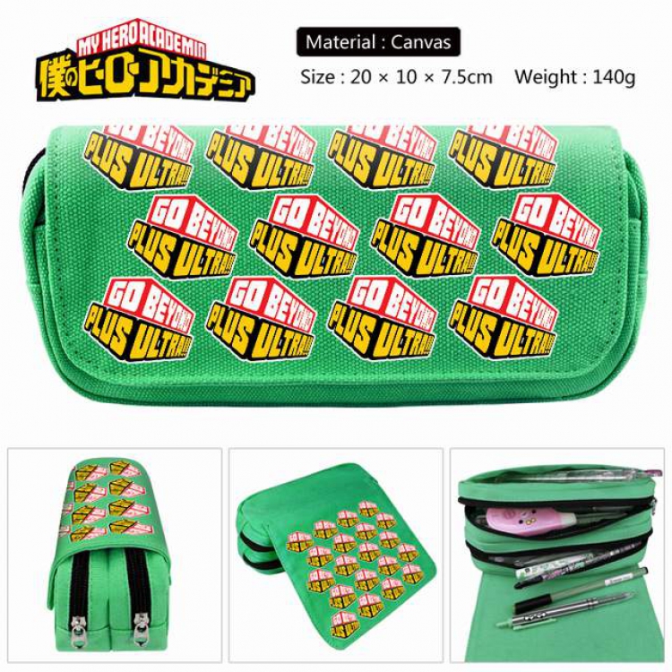 My Hero Academia green Anime double layer multifunctional canvas pencil bag stationery box wallet 20X10X7.5CM 140G