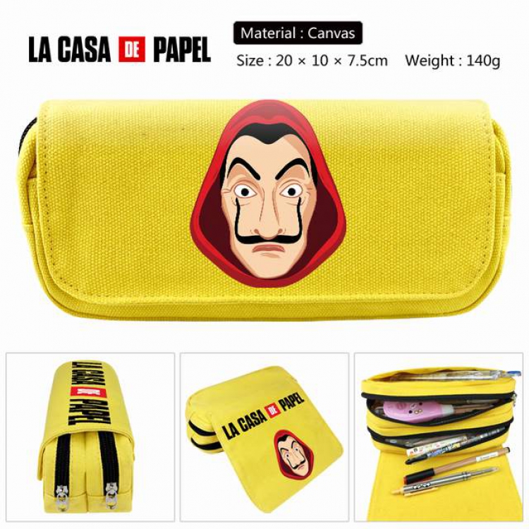 La casa de papel yellow Anime double layer multifunctional canvas pencil bag stationery box wallet 20X10X7.5CM 140G