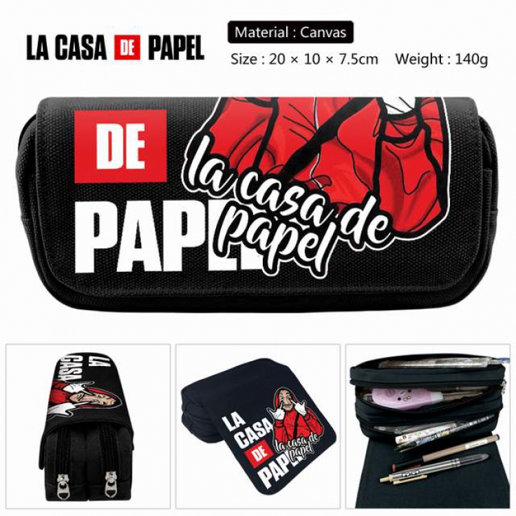 La casa de papel Anime double layer multifunctional canvas pencil bag stationery box wallet 20X10X7.5CM 140G