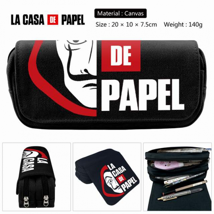 La casa de papel black Anime double layer multifunctional canvas pencil bag stationery box wallet 20X10X7.5CM 140G