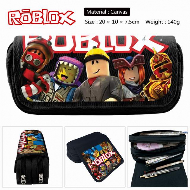 Roblox Anime double layer multifunctional canvas pencil bag stationery box wallet 20X10X7.5CM 140G Style H