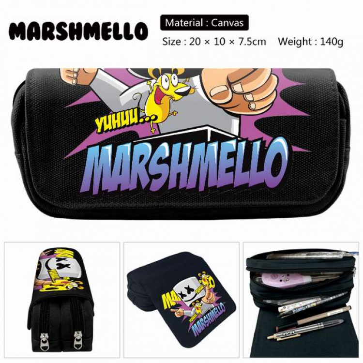 Marshmello Anime double layer multifunctional canvas pencil bag stationery box wallet 20X10X7.5CM 140G Style B