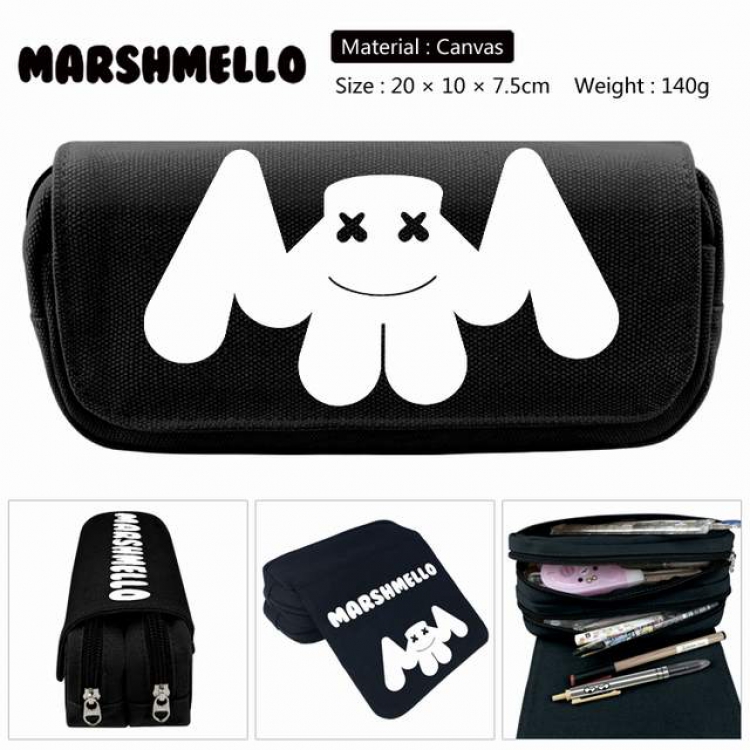 Marshmello Anime double layer multifunctional canvas pencil bag stationery box wallet 20X10X7.5CM 140G Style D